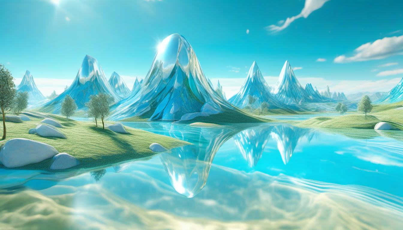 Abstract 3D game world rendered in glassy blue