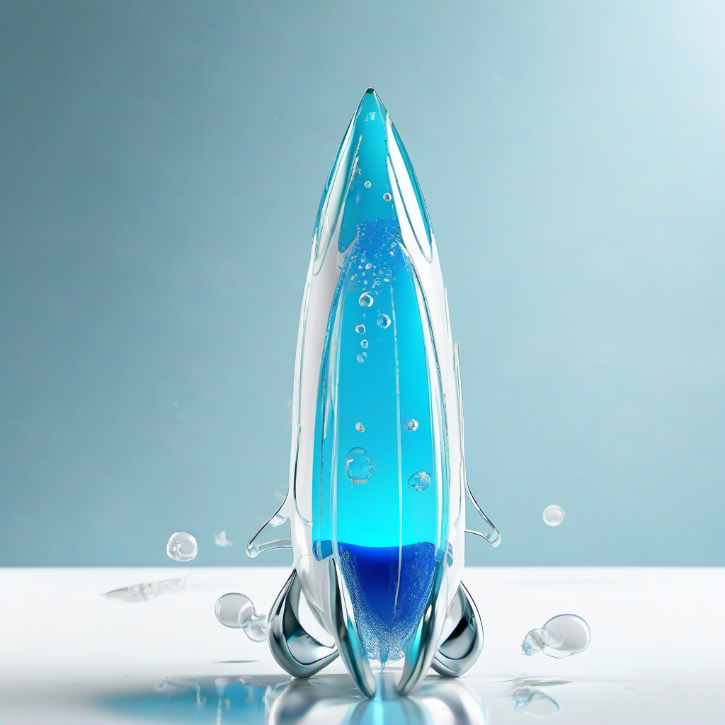 A glowing blue package launching from a glass platform — software shipping to production